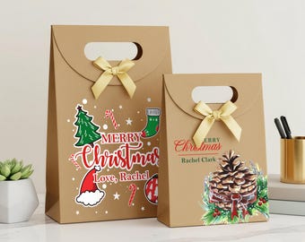 Sacchetti regalo di Buon Natale/Sacchetti regalo con nome personalizzato/Sacchetti di carta kraft personalizzati/Sacchetti per bomboniere della vigilia di Natale/Sacchetti regalo di ringraziamento