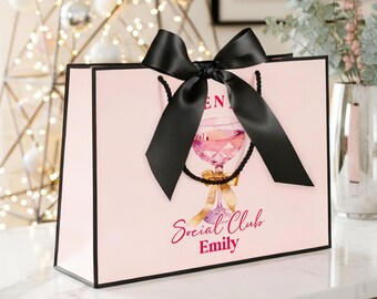 Galentine's Day Personalized Gift Bag/Bestie Galentine's Cocktail Favor Bag/Galentine Squad Bag with Ribbon Bows/Galentine Social Club Bag