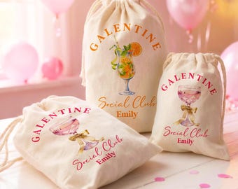 Personalized Galentine Cocktail Gift Bag/Custom Galentine Social Club Pouch/Galentine Favor Drawstring Bag/Girls' Night Out Galentine Gift