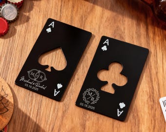 Personalized Engraved Bottle Openers, Bulk Wedding Favors, Poker Card Beer Opener Groomsmen Gifts, Gift for Groom, Wedding Bar Bottle Opener