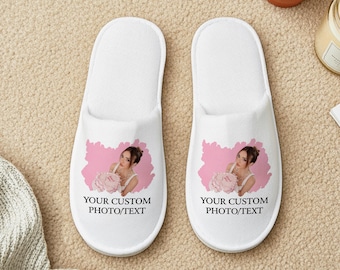 Custom Photo Spa Slippers, Lightweight & Breathable, Personalized Closed Toe for Bridesmaid, Bachelorette, Bridal Shower, Wedding Guest Gift