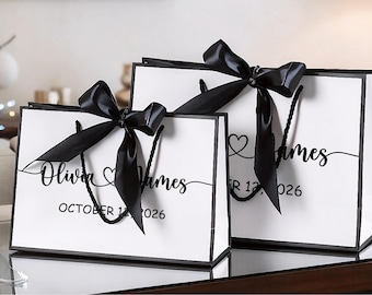 Personalized Wedding Goodie Bags, Wedding Gift Bags with Ribbon Trims, Romantic Anniversary Gift Bags, Bride & Groom Gift Bags, Couple Favor