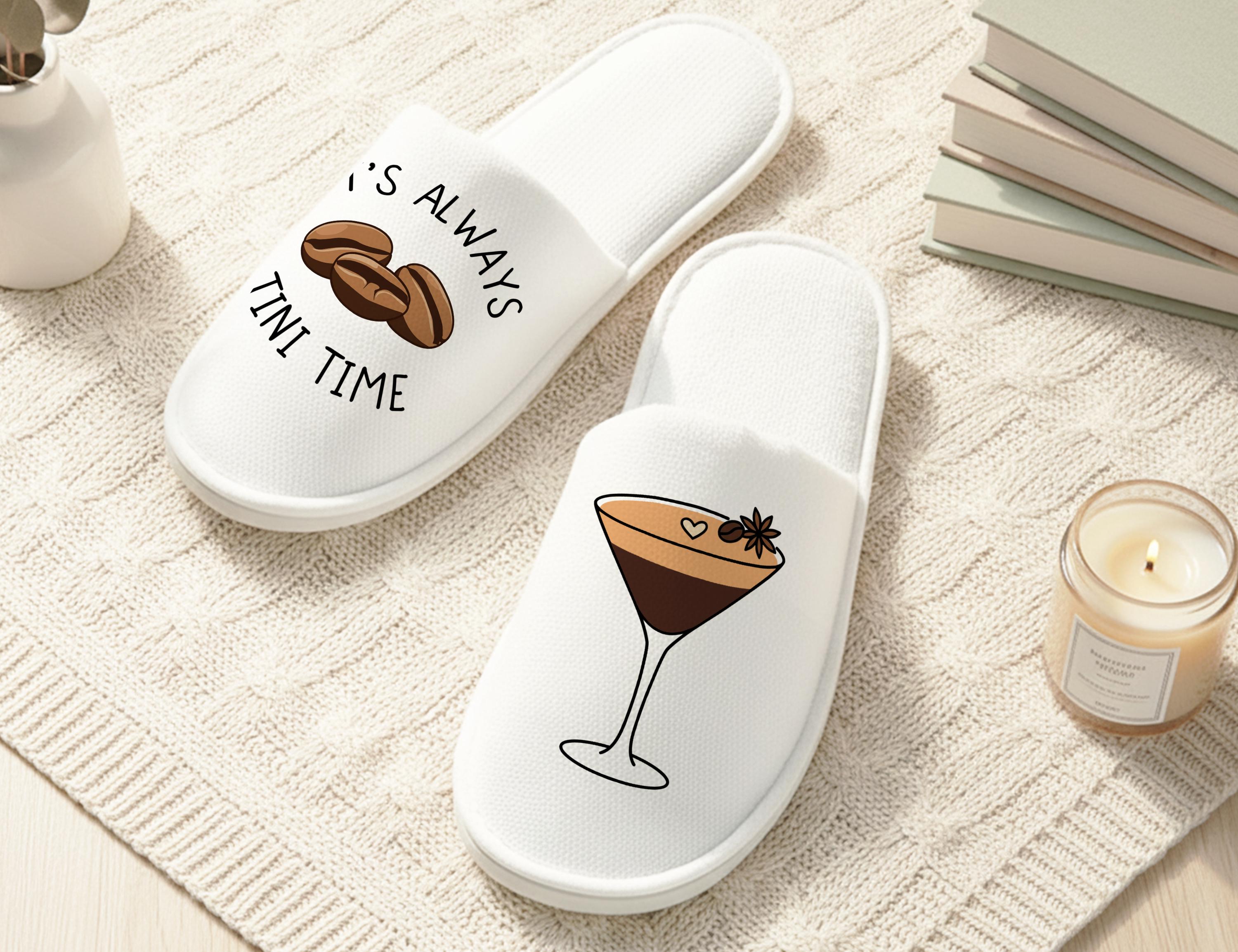 Custom Birthday Party Slippers, It's Always Tini Time Slippers, Martini Birthday Spa Slippers, Personalized Slippers for 21st, 30th Birthday