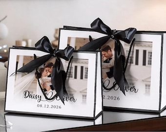 Custom Photo Wedding Gift Bags, Couple Gift Bags for Anniversary, Romantic Wedding Goodie Bags, Bride & Groom Shopping Bags With  Ribbon Bow