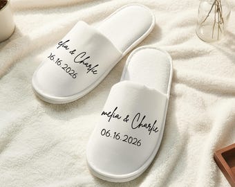 Custom Wedding Spa Slippers with Initials, Monogrammed Slippers for Bride & Groom, Disposable Slippers for Hotel, Wedding Bar Party Supplies