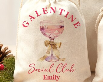 Custom Galentine's Day Gift Bag/Galentine Social Club Drawstring Pouch/Bachelorette Party Galentine Favor Bag/Galentine's Day Gift for Her