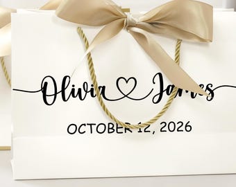 Custom Names Wedding Gift Bags, Anniversary Goodie Bags with Ribbon Bows, Shopping Bags for Couples, Valentine Celebration Gift Carriers
