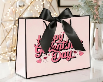 Personalized Galentine's Day Gift Bags, Valentine's Day Gift Bag with Satin Ribbon, Girls Club Gift Bags, Bow Tie Goodie Bags, Name Gift Bag