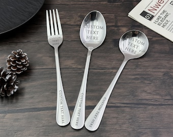 Custom Engraved Fork & Spoon/Stainless Steel Custom Fork/Personalized Serving Fork/Spoon for Retirement Party/Gift for Couple/Wedding Set