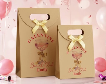 Personalized Galentine Gift Bag, Girls' Night Out Galentine Gift Bag, Galentine Bow Bag for Girl Gang, Galentine's Bow Gift Bag for Besties