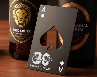 Personalized 21st 30th 40th Birthday Favor/Engraved Beer Bottle Opener/Custom Name Beer Opener Poker Card/Party Supplies/Birthday Gift Ideas