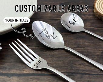 Custom Engraved Initials Fork & Spoon for Wedding, I Forking Love You Wedding Groomsmen Gift, Let’s Spoon Engraved Unique Gifts in Bulk