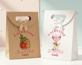Customized Galentine Gift Bag, Galentine's Brunch Bow Favor Bag, Galentine Social Club Bow Gift Bag, Girls' Night Out Galentine Gift Bag