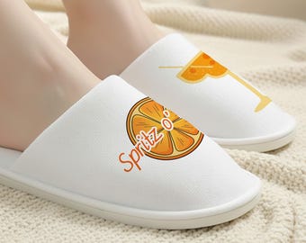 Aperol Spritz Slippers/Custom Spa Slippers/Spritz o' Clock Slippers/Cocktail Party Slippers/Custom Slippers for Friends/Funny Gift Slippers
