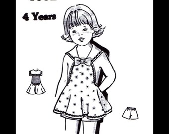 Summer Sunsuit Sundress Playsuit Dress Frock & Panties Fabric Sewing Pattern 40's Child Girls Toddler REPRODUCTION  #8352 sz 4