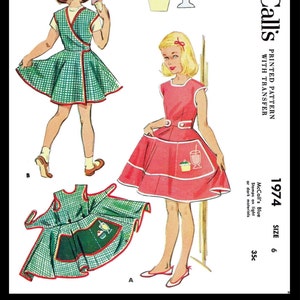 Cupcake Soda WRAP APRON Dress Fabric Sewing Pattern McCall's #1974 1950's Kids Child Girls Self Help Teaching Reproduction / Copy 6*8*10*12*