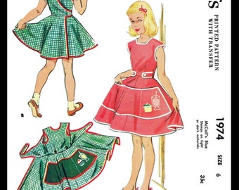 Cupcake Soda WRAP APRON Dress Fabric Sewing Pattern McCall's #1974 1950's Kids Child Girls Self Help Teaching Reproduction / Copy 6*8*10*12*