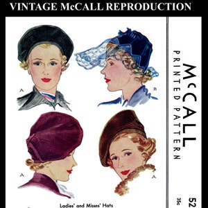 McCALL 522 Stunning HOT Millinery Vintage 1930s Rare Hats Fabric Material Sewing Sew Pattern Chemo Cancer Reproduction / Copy 23 image 1