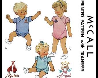 McCall 1455 Darling Unisex BABY Romper Sunsuit Playsuit Fabric Material Sewing Pattern Child Girl Boy Toddler 1 Or 6 Months ~Reproduction~
