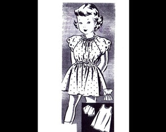 1940's Drawstring Dress Frock & Slip w/ Panties Sewing Pattern Child Girls Toddler Vintage REPRODUCTION / Copy Mail Order # 8177 size ~4~