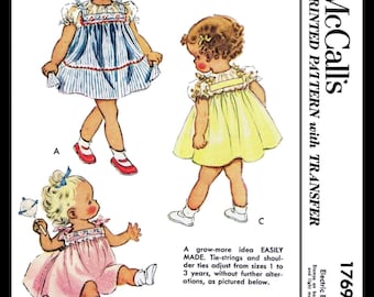 McCall's 1769 Cute Adorable Child Girls Pinafore NAME Dress Frock Sewing Pattern 1950s ~REPRODUCTION~ Grows from size 1 to 3