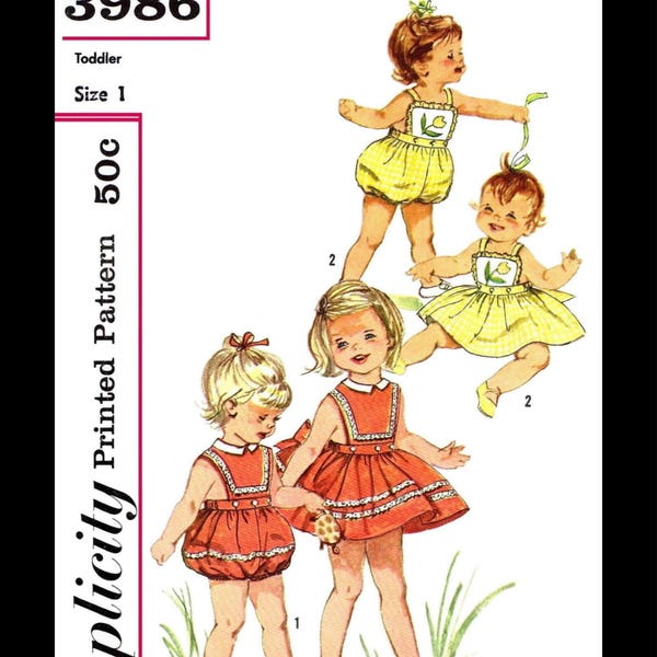 SIMPLICITY 3986 Summer PLAYSUIT Romper Sewing Pattern 1950's Baby Kids Child Girl's Beach Sunsuit Play Suit Playsuit *REPRODUCTION*~1~2~3