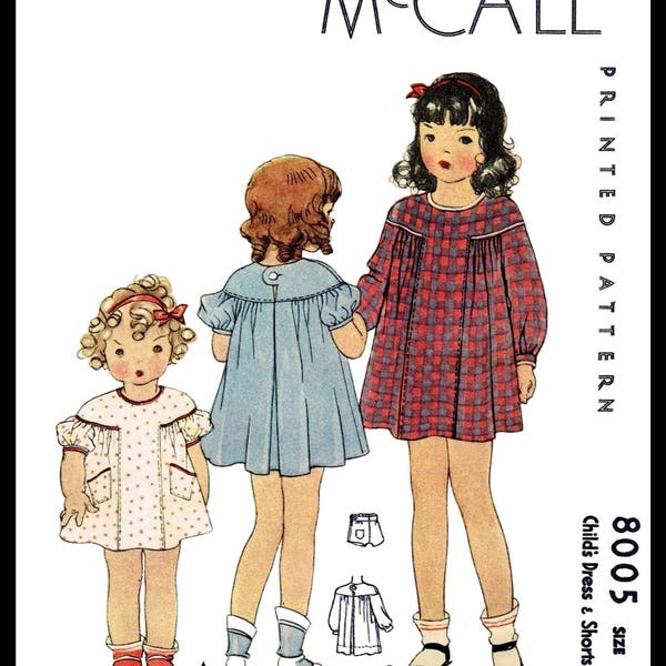 McCall 8005 Sewing Material Fabric Pattern 1930's GIRL's Adorable DRESS FROCK & Shorts Child Girls Size 4 Vintage Reproduction / Copy