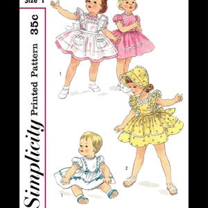 SIMPLICITY 1896 Sewing Pattern Summer Dress Frock and Pinafore with Bonnet Toddler Baby Kids Child Girl's *REPRODUCTION* pICK One 6mth~1~2~3