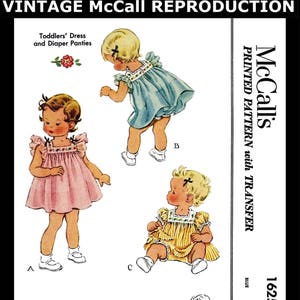 McCall's # 1625 BABY Toddler Dress Frock Diaper Panty Material Fabric Embroidered Sewing Pattern Child Girls  1 or 2 or 6 mth ~Reproduction~
