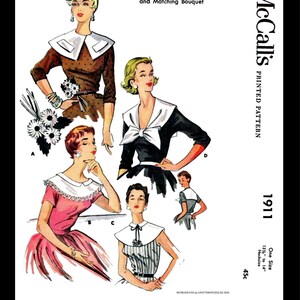 McCall's 1911 Pattern 4 BIG Collars Women's 1950's Reproduction / Copy Vintage One Size