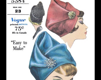 Vogue # 5384 Designer John Frederics Vintage Draped Toque Hat Cap Fabric Sewing Pattern Millinery Chemo Cancer Reproduction / Copy 22" Head