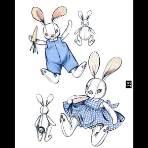 Advance # 6917 Stuffed Animal Sewing Fabric Material Pattern Cuddly Boy & Girl Bunny Bunnies Rabbit 16" Toy Vintage 40's Reproduction / Copy