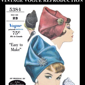 Vogue # 5384 Designer John Frederics Vintage Draped Toque Hat Cap Fabric Sewing Pattern Millinery Chemo Cancer Reproduction / Copy 22" Head