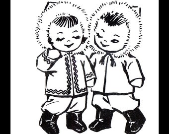 SOCK DOLL Alaskan Eskimo Twins Boy Girl Pattern w/ Clothes #P-189-T Mail Order Reproduction