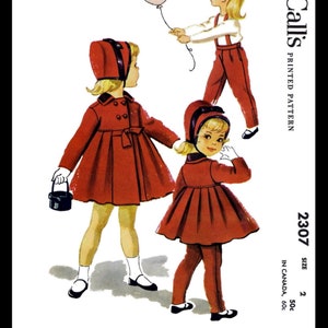 McCall's # 2307 Designer Helen Lee Fabric Sewing Pattern Front Buttoned Coat HAT & Leggins Toddler Kids Child Girls ~Reproduction~~ Size ~2~