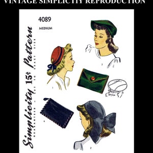 SIMPLICITY # 4089 Pattern Hat & Purse Handbag Bag 1950's Reproduction