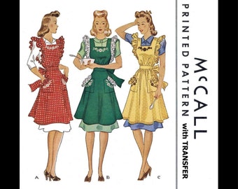 McCall 917 Apron Sewing Pattern Fabric Material Women's Ladies Vintage 1940s Hostess Cooking Cook Bib APRON Reproduction / Small or Medium