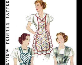 Vintage PICTORIAL REVIEW  8514 Women's Ladies 30's Hostess Cooking Cook Bib APRON Fabric Material Sewing Pattern Reproduction / Copy Medium