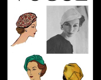 9093 Vint Vogue Designer SALLY VICTOR Sexy Soft BERET Hat Cap Fabric Material Sewing Pattern Millinery Chemo Cancer Reproduction / Copy Pick