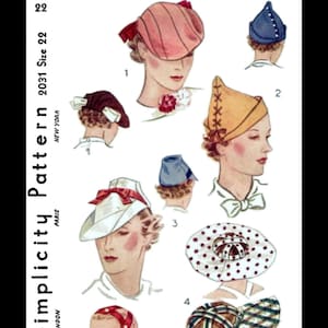 2031 Vintage SIMPLICITY 22 Sexy Hot Simple HATS Fabric Material Sewing ...