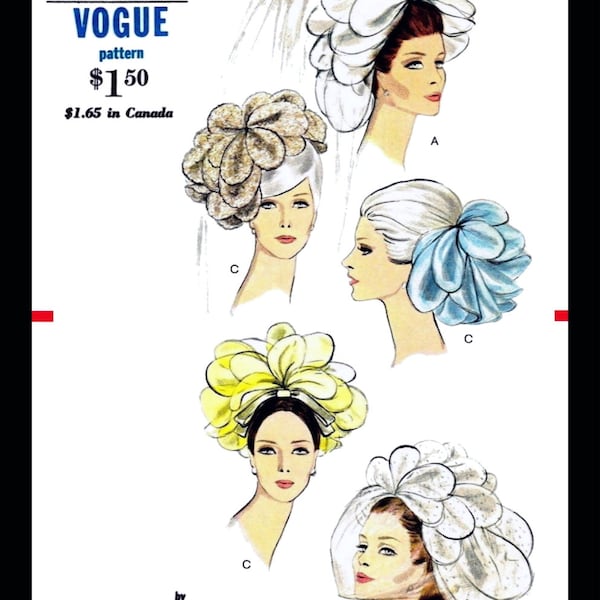 Vogue 7082 Fabric Sewing Pattern RARE Bride Wedding Bridal Veil Hat Designer HALSTON Bergdorf Goodman Fascinator Reproduction / Copy 1 size