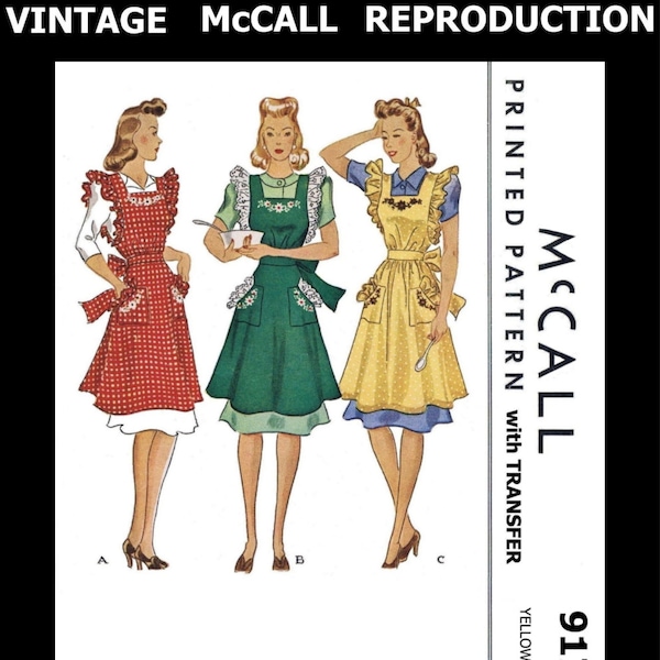 McCall 917 Schürze Schnittmuster Stoff Material Damen Damen Vintage 1940er Jahre Hostess Kochen Koch Lätzchen Reproduktion / klein oder mittel