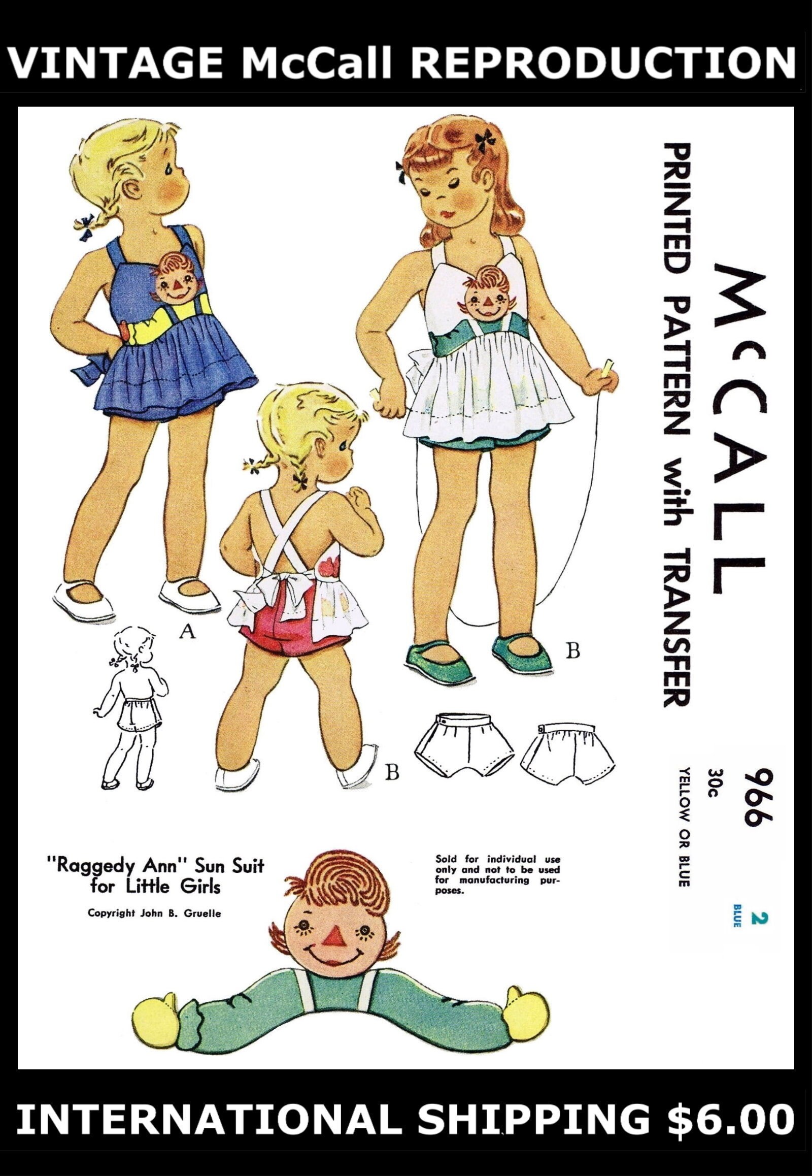 Raggedy Ann Mccall 966 Sewing Pattern Sweet Kids Child Girls | Etsy