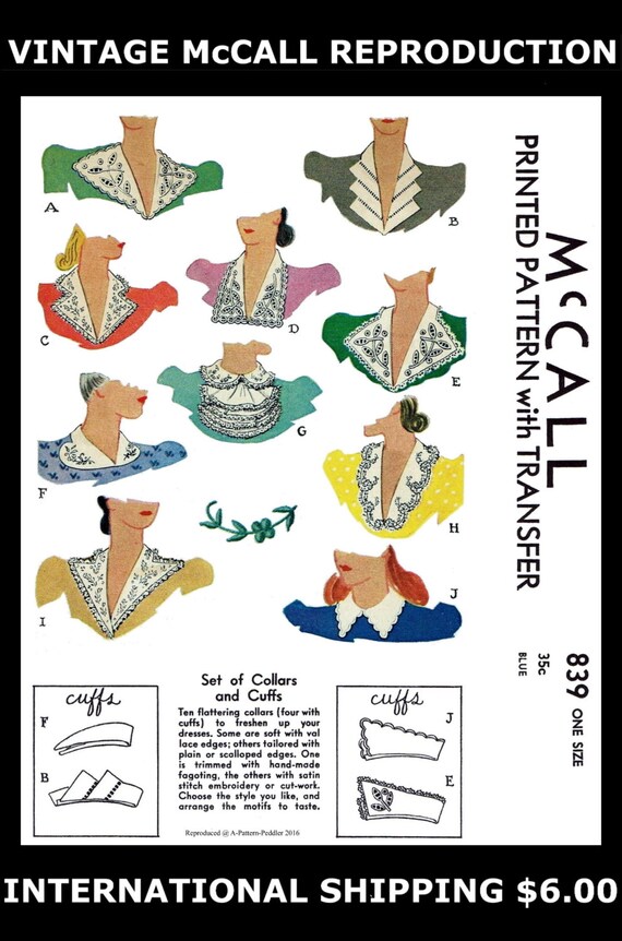 10 Collar Jabot and Cuffs Fabric Sewing Patterns Vintage Etsy