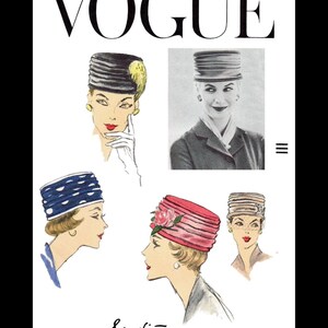 Pattern Toque Brim HAT Vintage VOGUE # 9002 Designer Sally Victor Fabric Material Sewing 1960's Millinery Chemo Cancer Reproduction / Copy