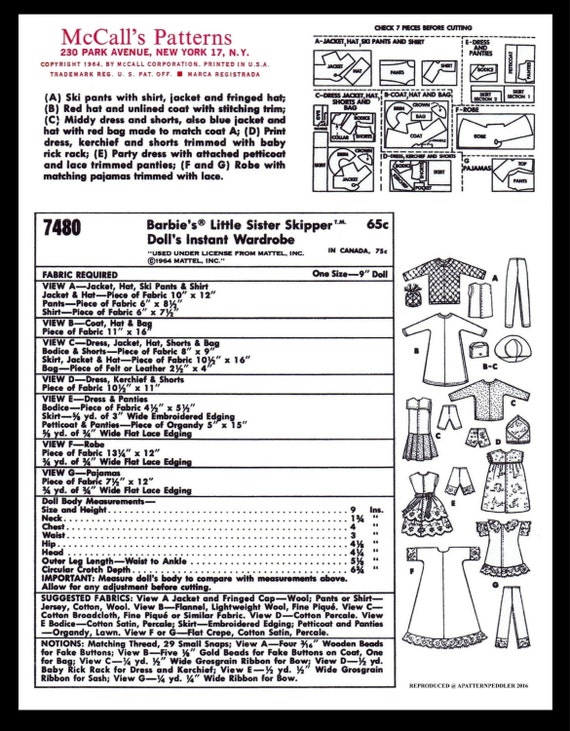 ~SIMPLICITY 6275~ DOLL Fabric Sewing Pattern Barbie Lil sister 9/" SKIPPER Dress