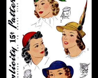 3500 Vintage SIMPLICITY Simple HATS Scotch & Calot Fabric Material Sewing Pattern Chemo 1940's Millinery Reproduction / Copy 21" or 22"