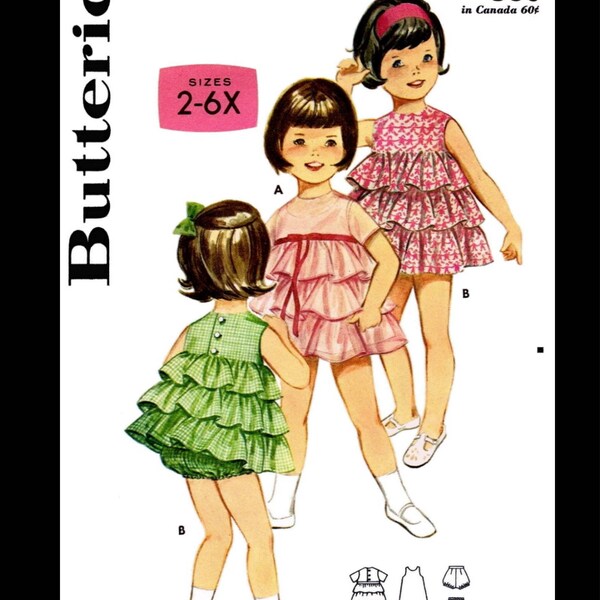 Butterick 3058 Pattern Ruffled Layered Short Summer DRESS Frock Slip & Bloomers Girls *REPRODUCTION Pk 2-3-4-5-6-6X