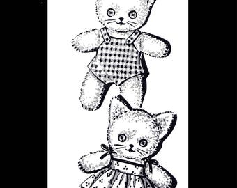 CAT Kitty Kitten TWINS Mail Order mo Design # 2045 Terry Cloth Fabric Sewing Pattern Stuffed Animal Toy Vintage 1940's Reproduction Copy 11"