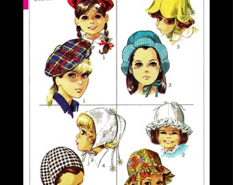 Simplicity 7977 Fabric Material Sewing Pattern CUTE Millinery 4 Adorable Child Girls HATS Chemo Cancer Alopecia Reproduction / Copy Pick Sz